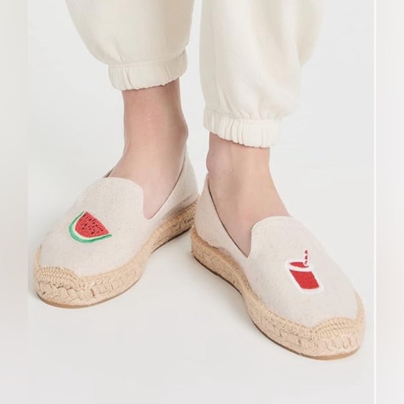 Saludos Anthropologie Flat Espadrilles Smoking Slipper Watermelon Juice Size 9.5 - Picture 2 of 7